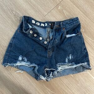 Dark Blue Distressed Jean Shorts